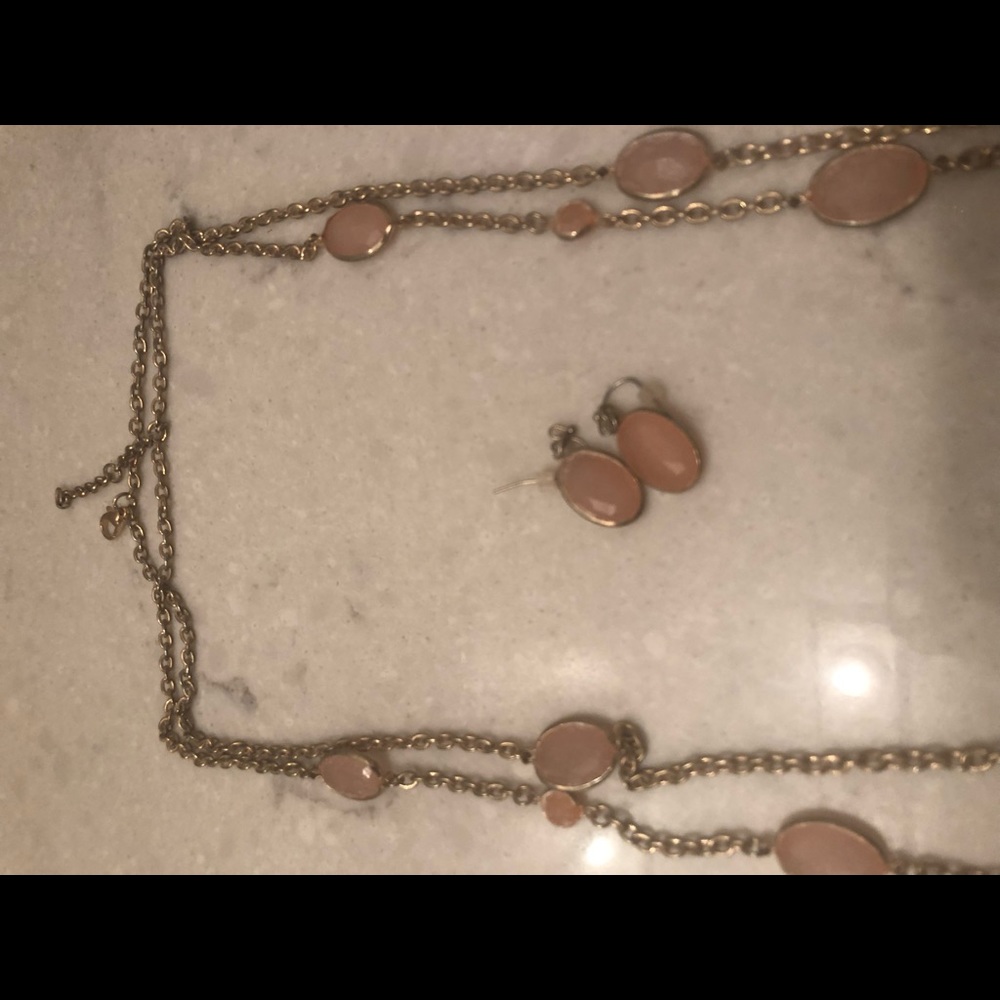 Pink and gold necklace with matching earrings